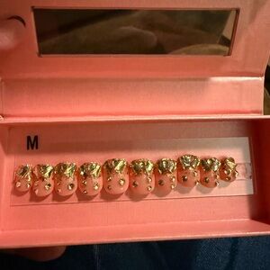 Gold Embellished Pink Press-On Nails